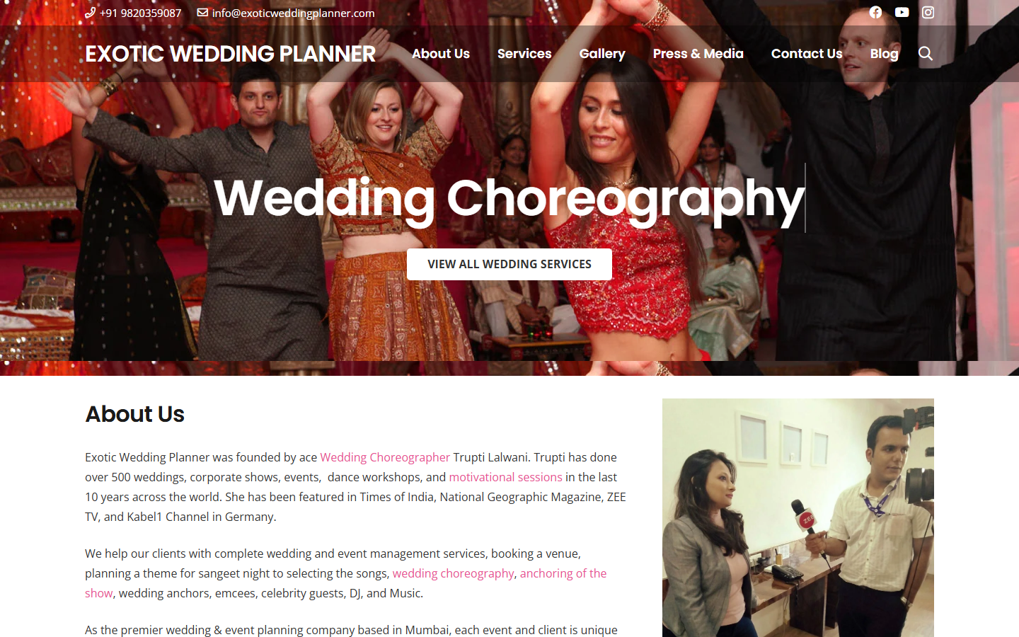 Exotic Wedding Planner website homepage